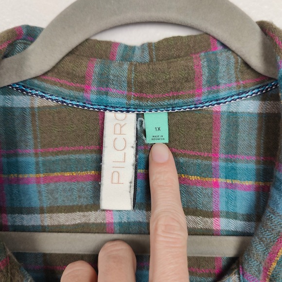 Anthropologie Green and Blue Plaid Button Down Shirt - Picture 6 of 8